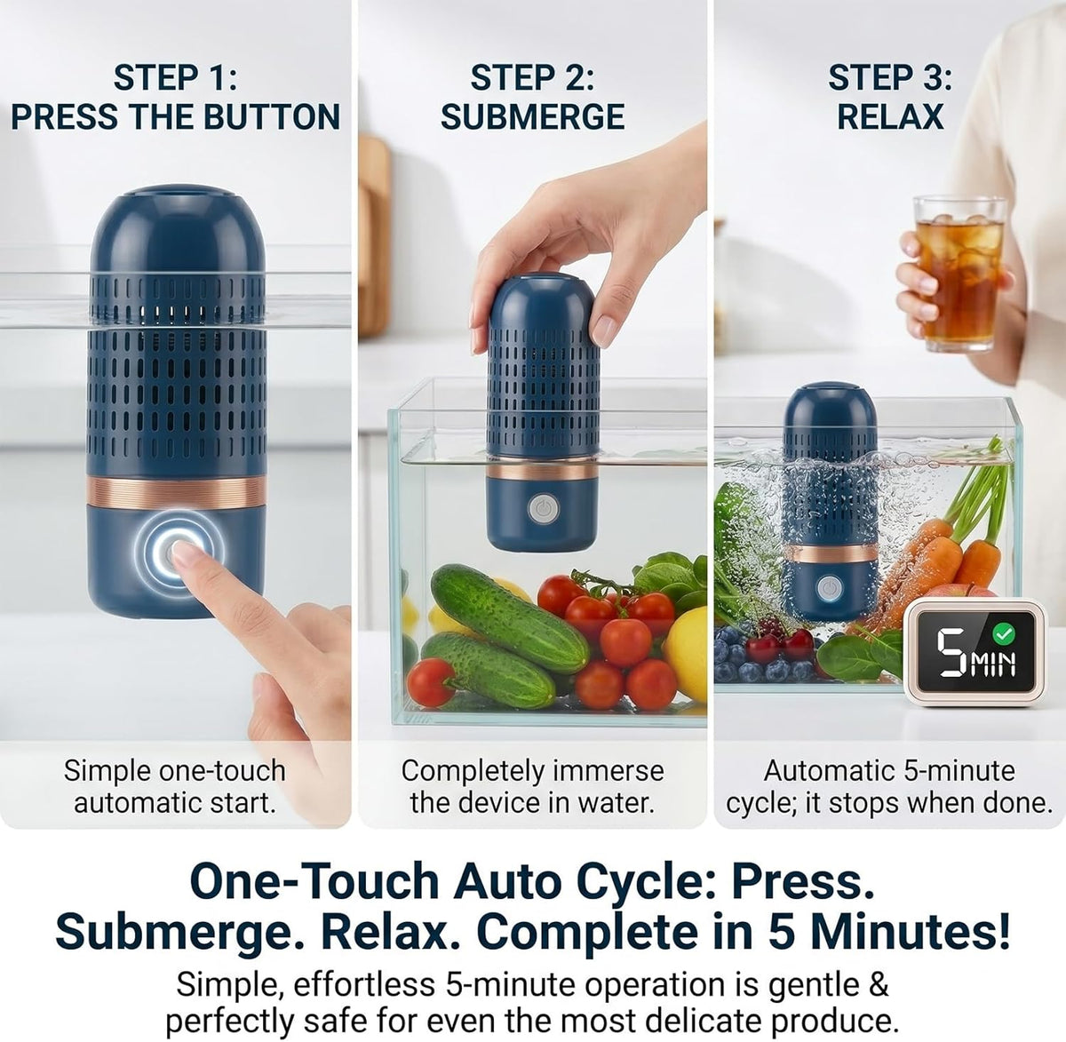 Fruit and Vegetable Purifier Cleaner Washing Machine Capsule Shape Cleaner Device OH-ion Purification Technology for Cleaning Veggie Grains Rice Meat - Effortless Freshness!
